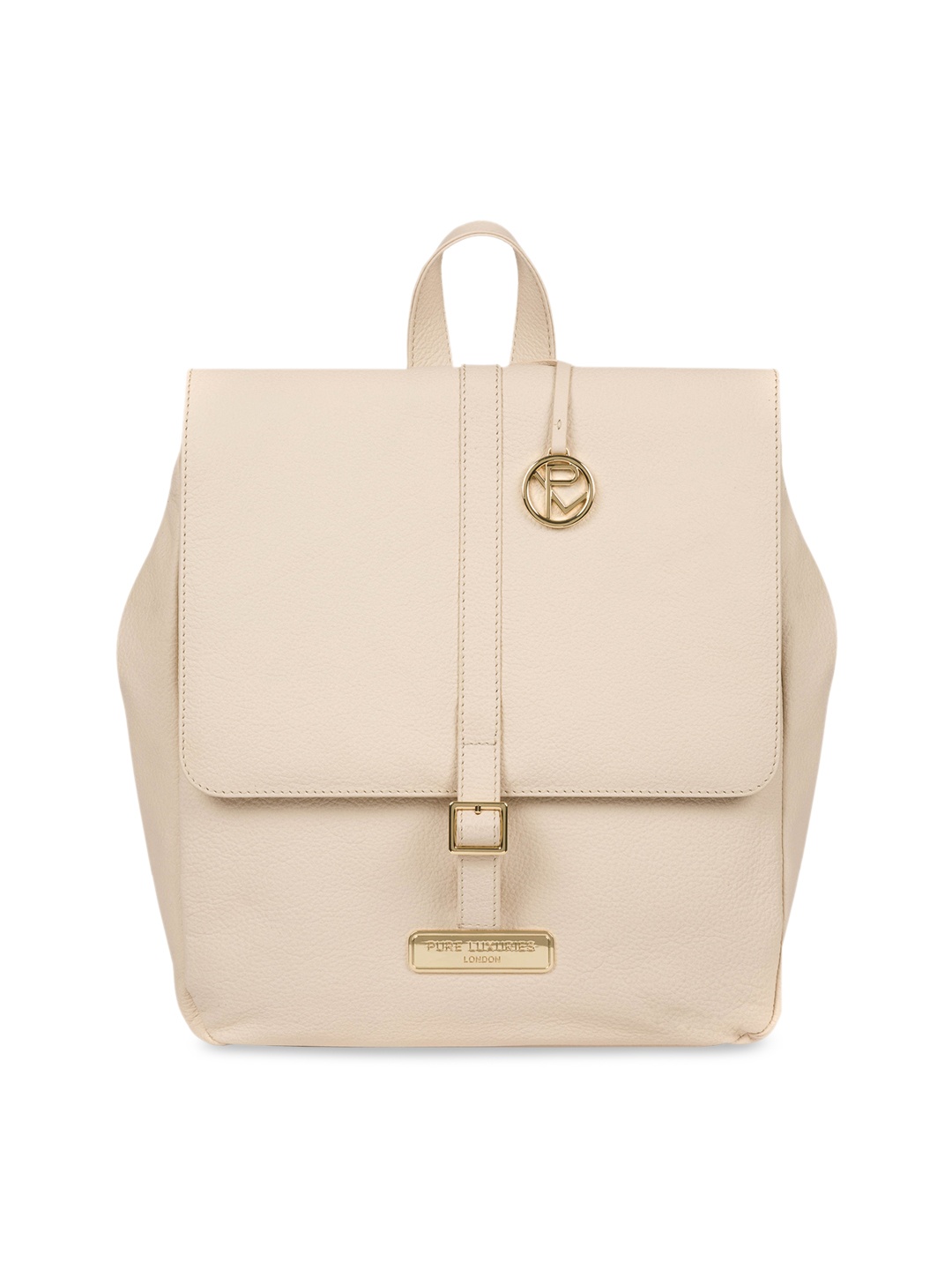 

PURE LUXURIES LONDON Women Cream Coloured Solid Genuine Leather Daisy Backpack
