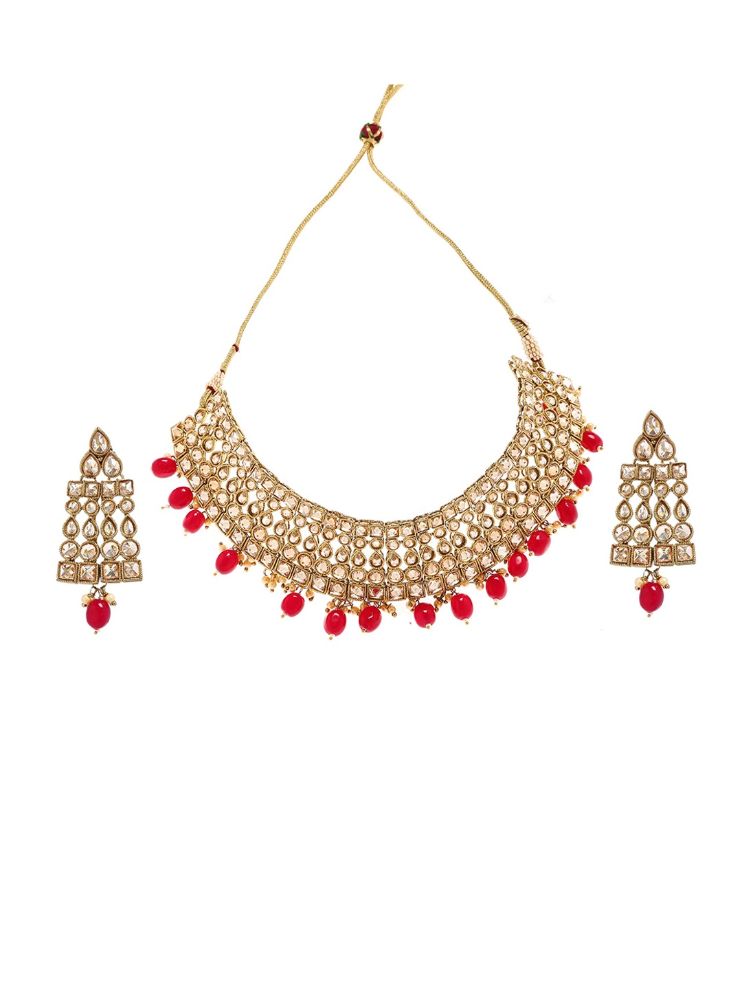 Bamboo Tree Jewels Women Gold-Toned & Red Handcrafted Jewellery Set