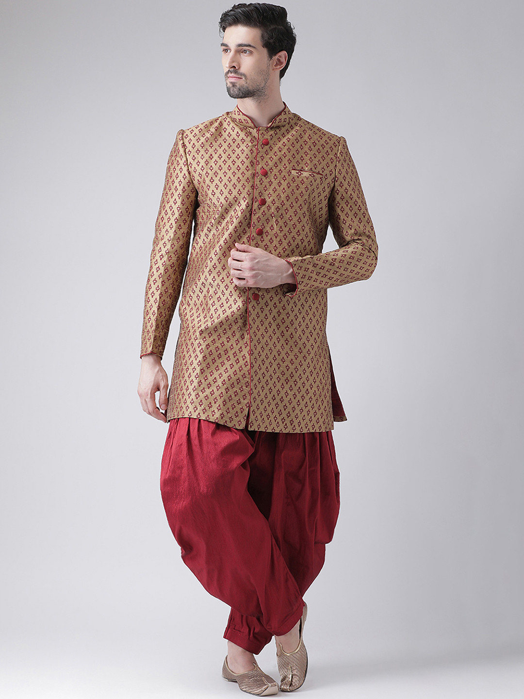 

DEYANN Men Brown & Red Sherwani With Dhoti Pants