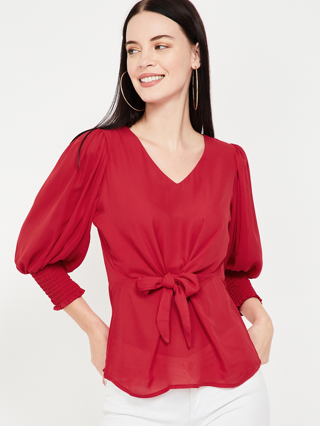 

CODE by Lifestyle Women Red Solid Cinched Waist Top