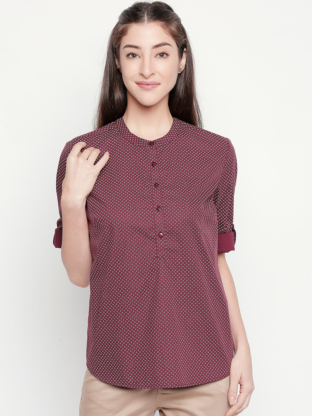 

Annabelle by Pantaloons Women Maroon Regular Fit Printed Formal Shirt