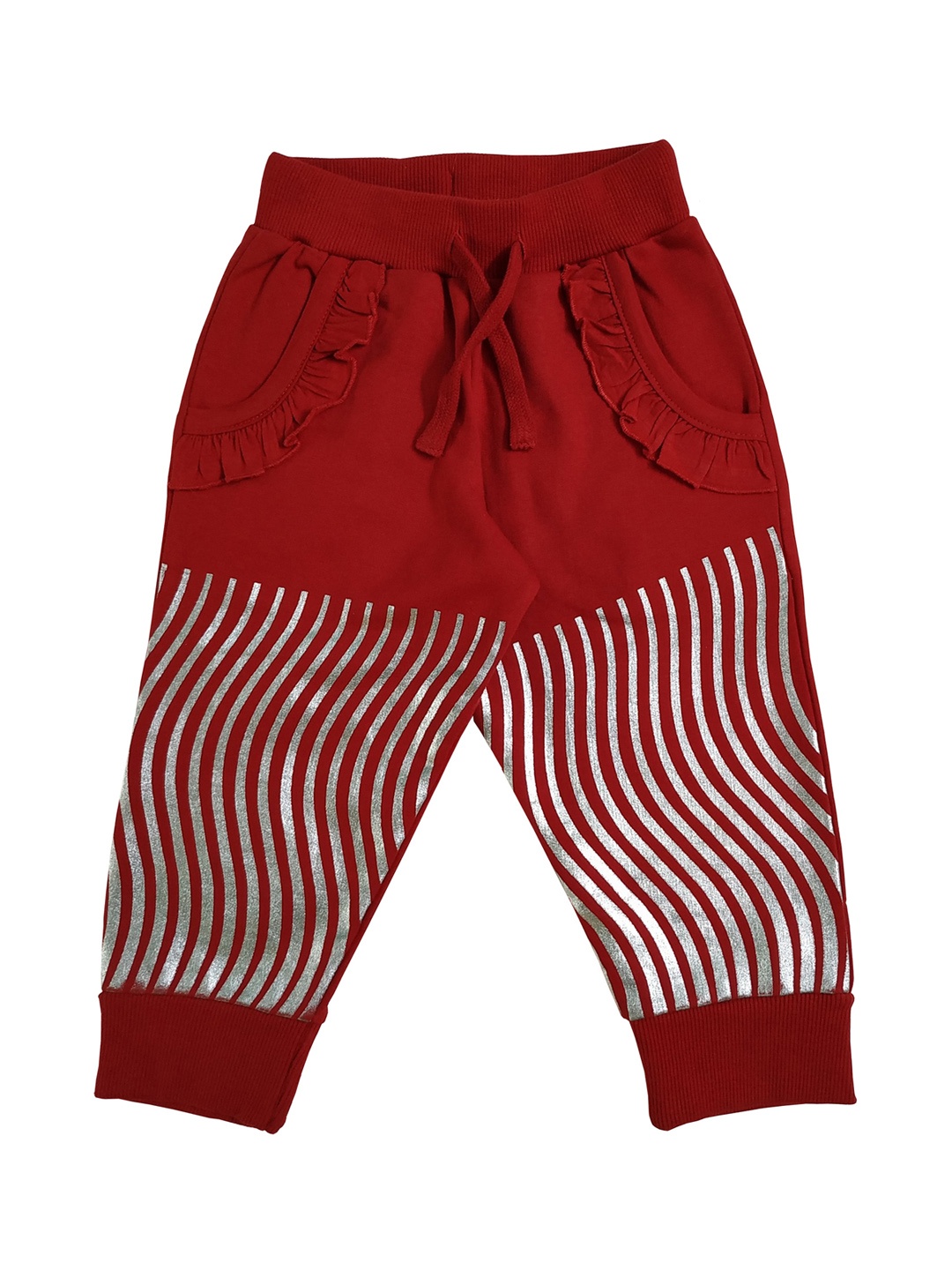 

KiddoPanti Girls Red Striped Straight Fit Joggers