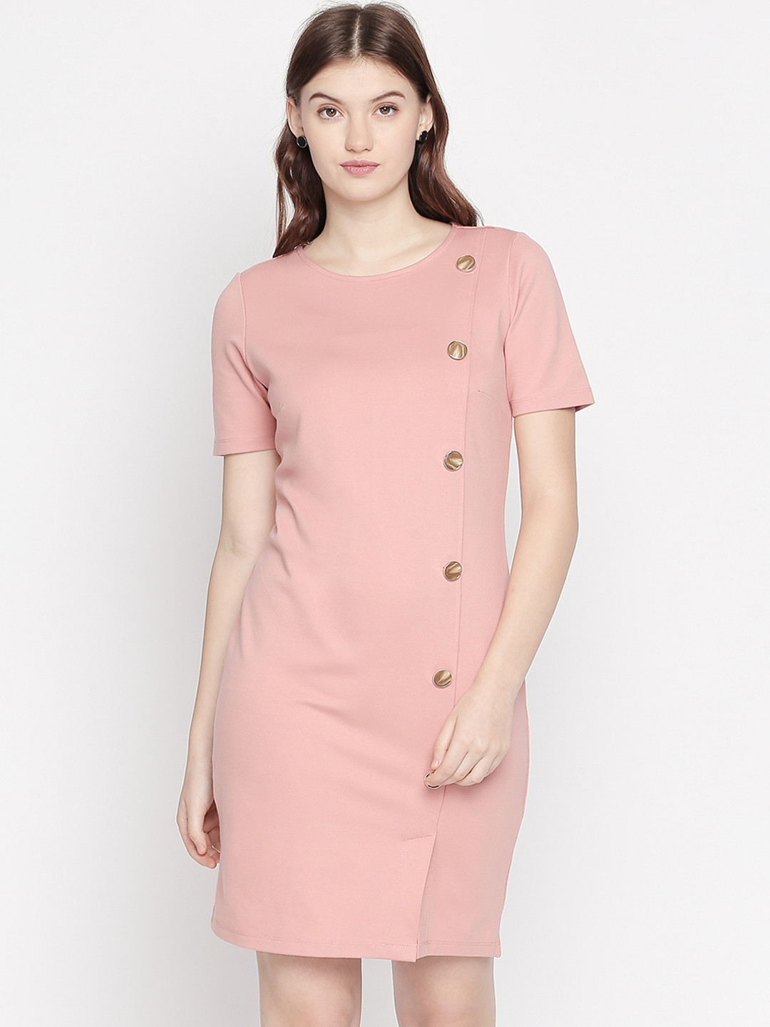 

Annabelle by Pantaloons Women Solid Pink Sheath Dress