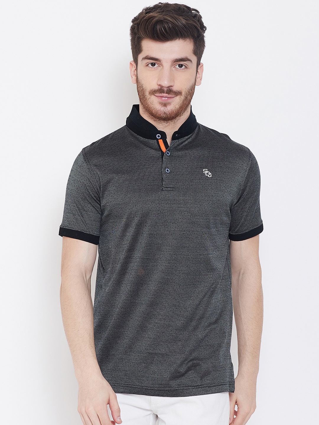 Duke Men Black Solid Polo Collar T-shirt