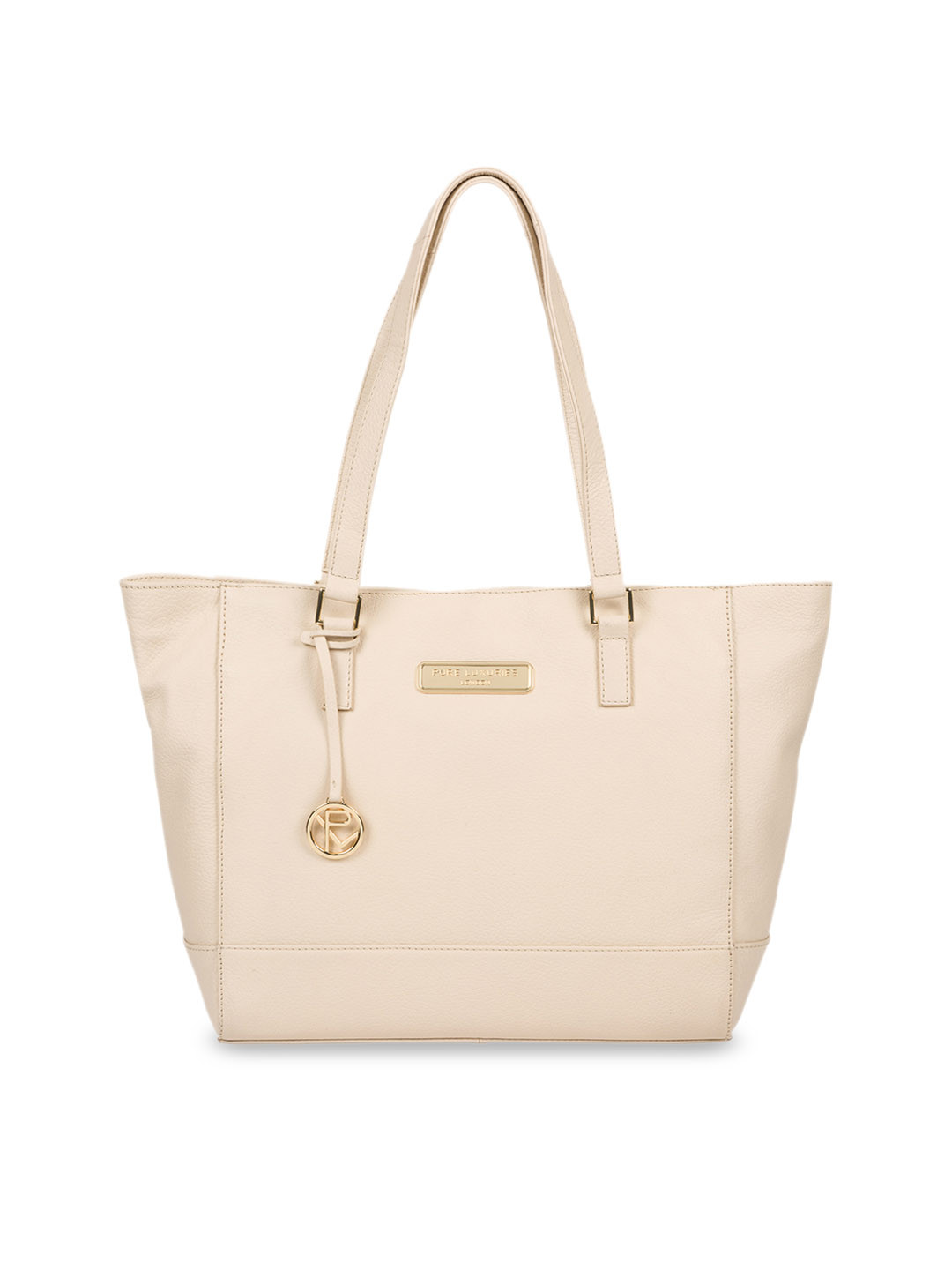 

PURE LUXURIES LONDON Women Cream Coloured Solid Genuine Leather Sophie Tote Bag