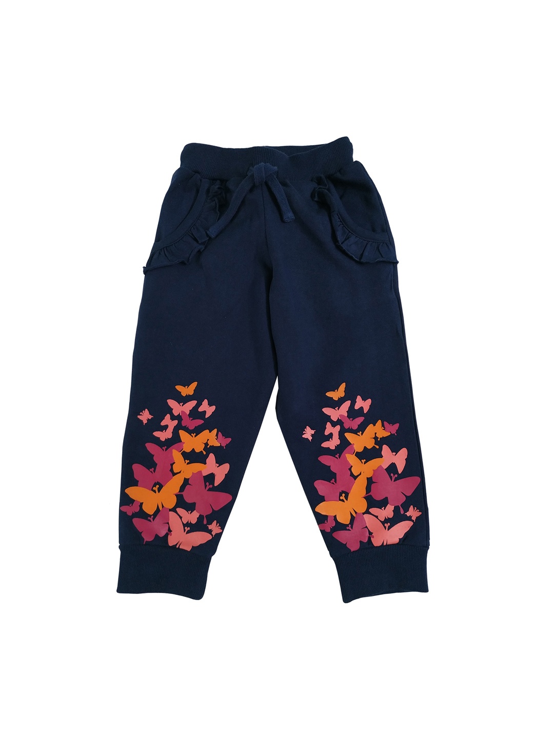 

KiddoPanti Girls Navy Blue & Orange Printed Straight Fit Joggers