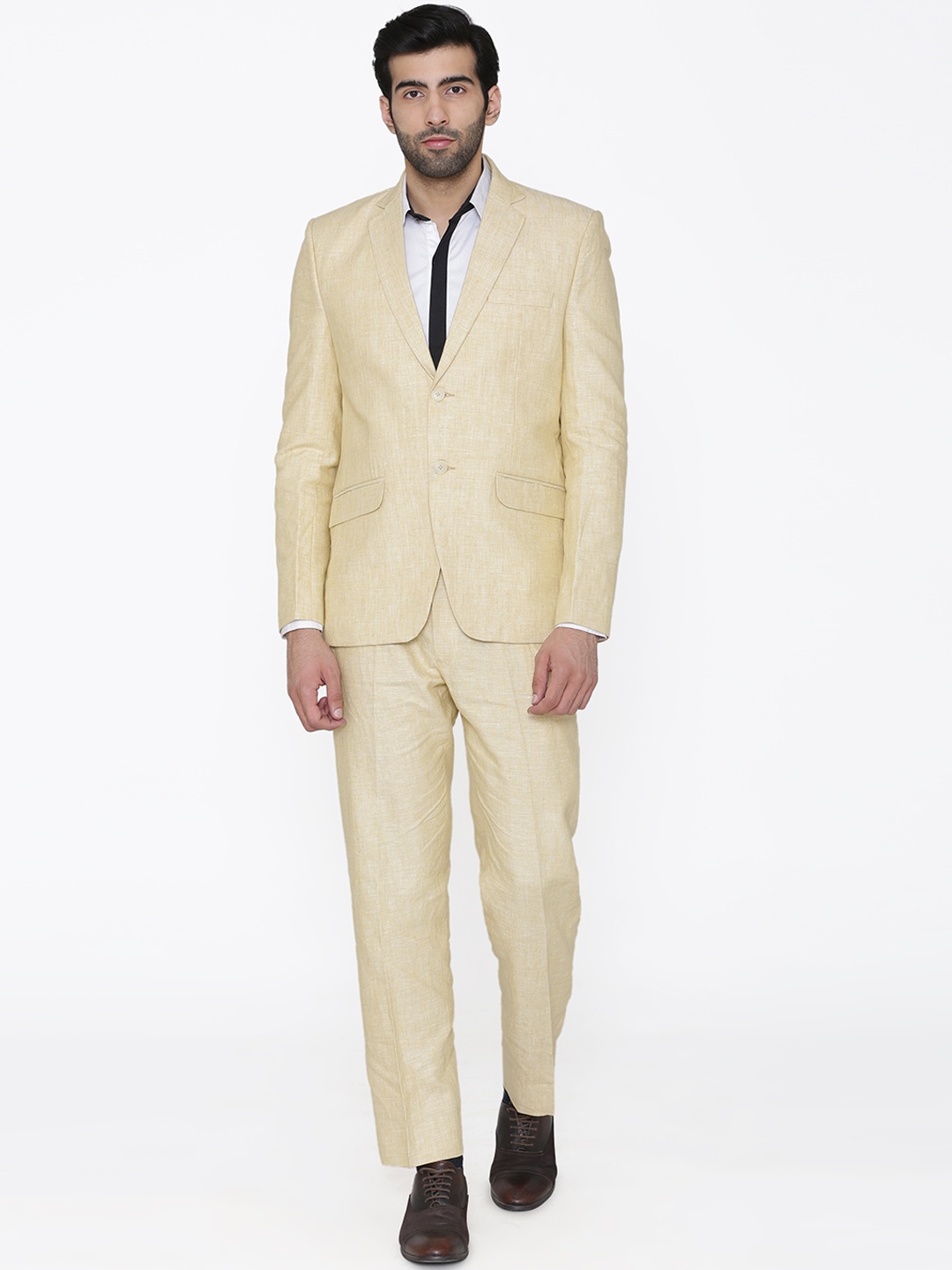 

Wintage Men Cream-Coloured Linen Solid Suit, White