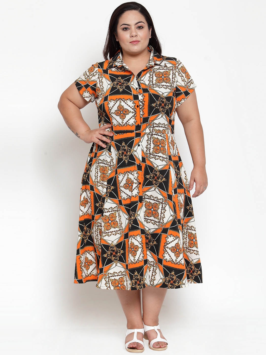 

plusS Women Printed Black Shirt Dress