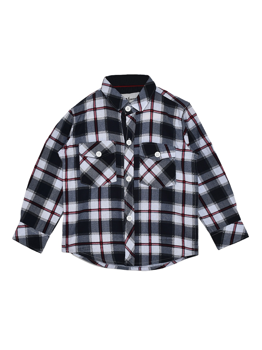 

Aj DEZInES Boys White & Navy Blue Regular Fit Checked Casual Shirt