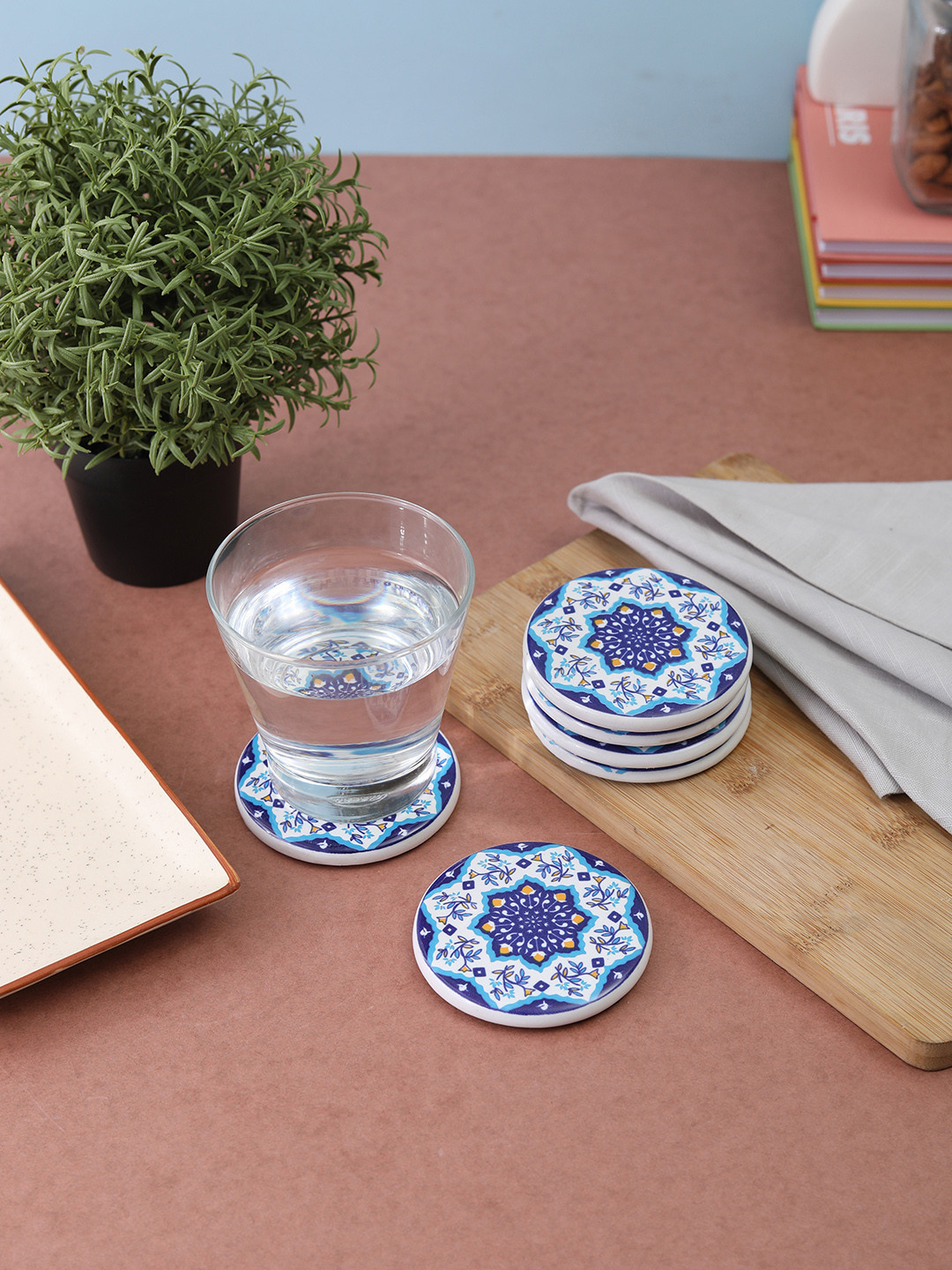 

VarEesha Set of 6 Blue & White Printed Coasters