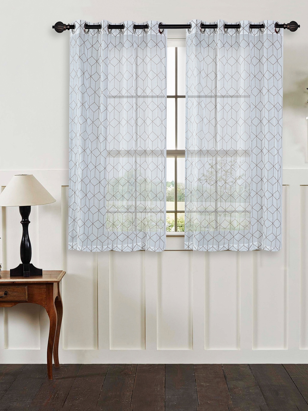 

Deco Window White & Brown Set of 2 Embroidered Sheer Window Curtains