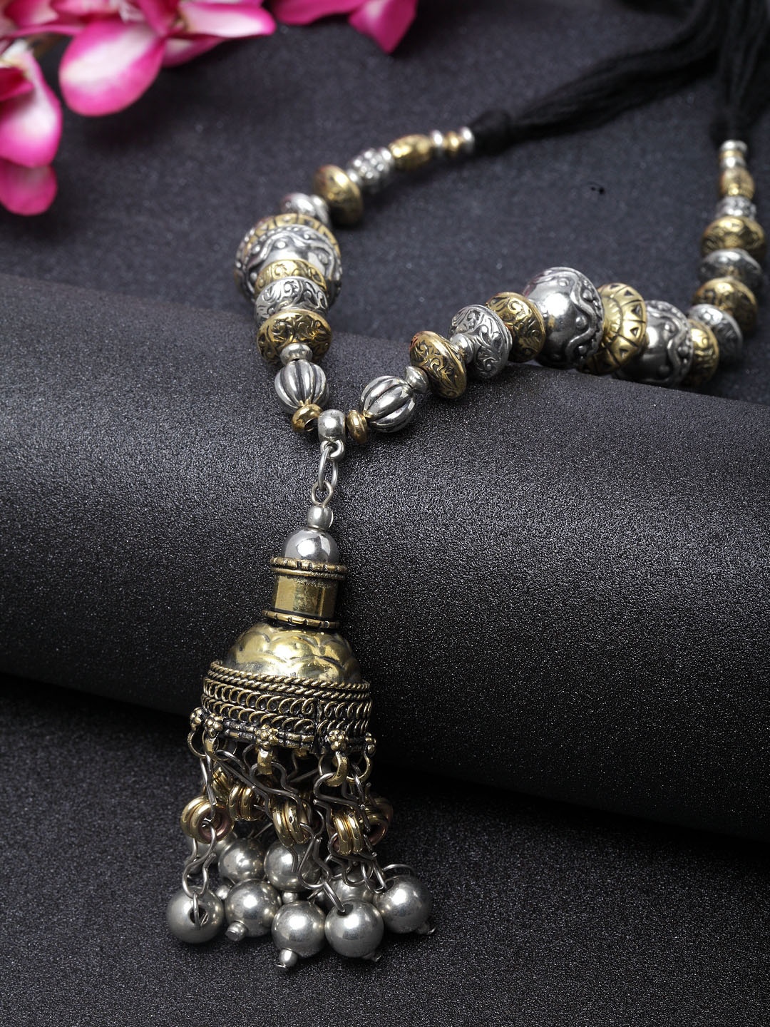 

Moedbuille Silver-Toned and Gold-Plated Necklace Afghan Necklace