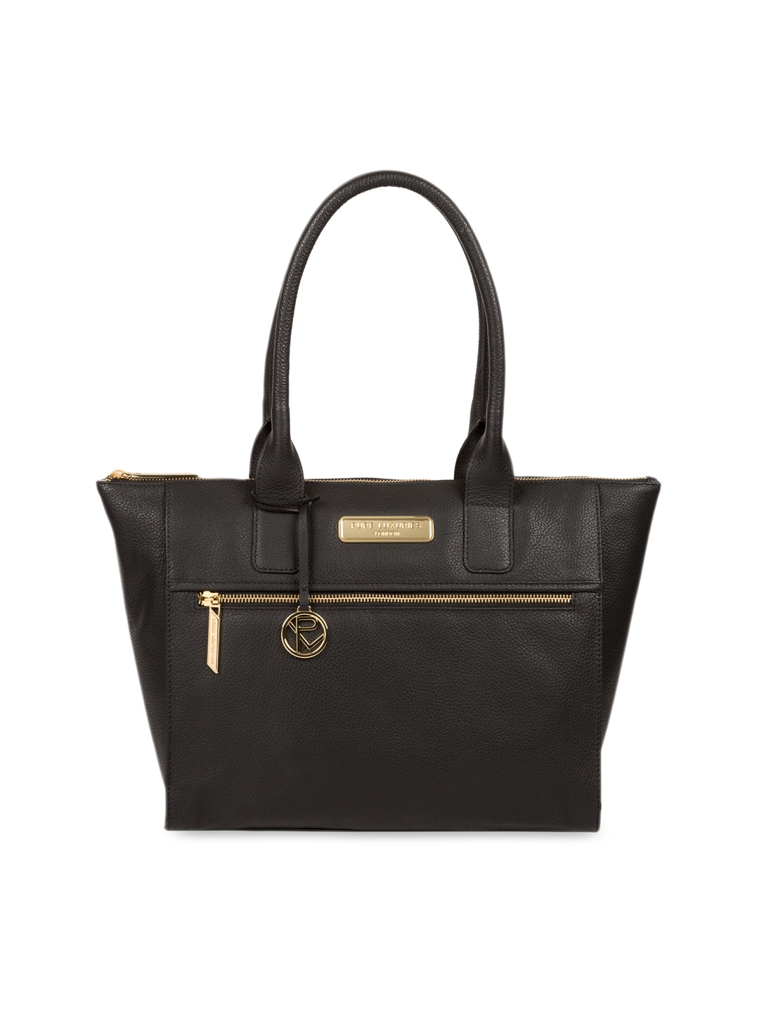 

PURE LUXURIES LONDON Women Black Solid Genuine Leather Faye Tote Bag
