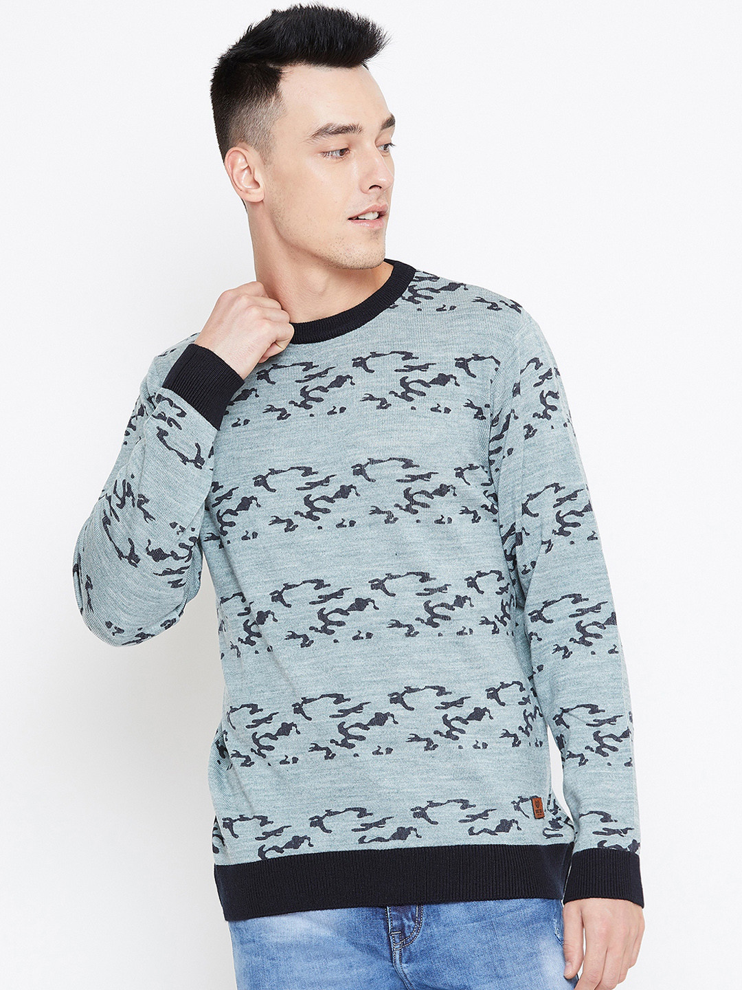

Duke Men Blue Printed Sweater
