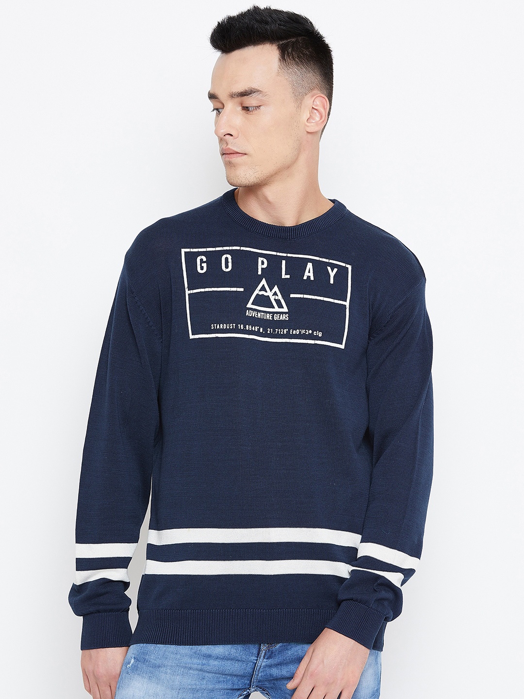 

Duke Men Blue Solid Sweater