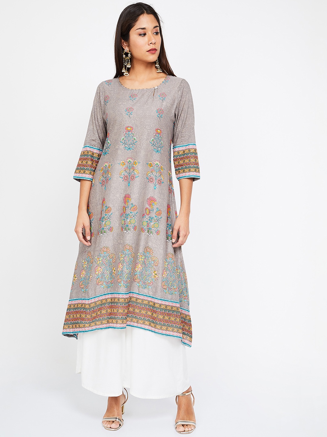 

Melange by Lifestyle Women Grey Printed A-Line Kurta
