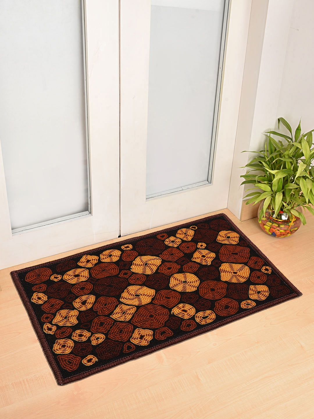 Status Brown & Yellow Printed Anti-Skid Doormat