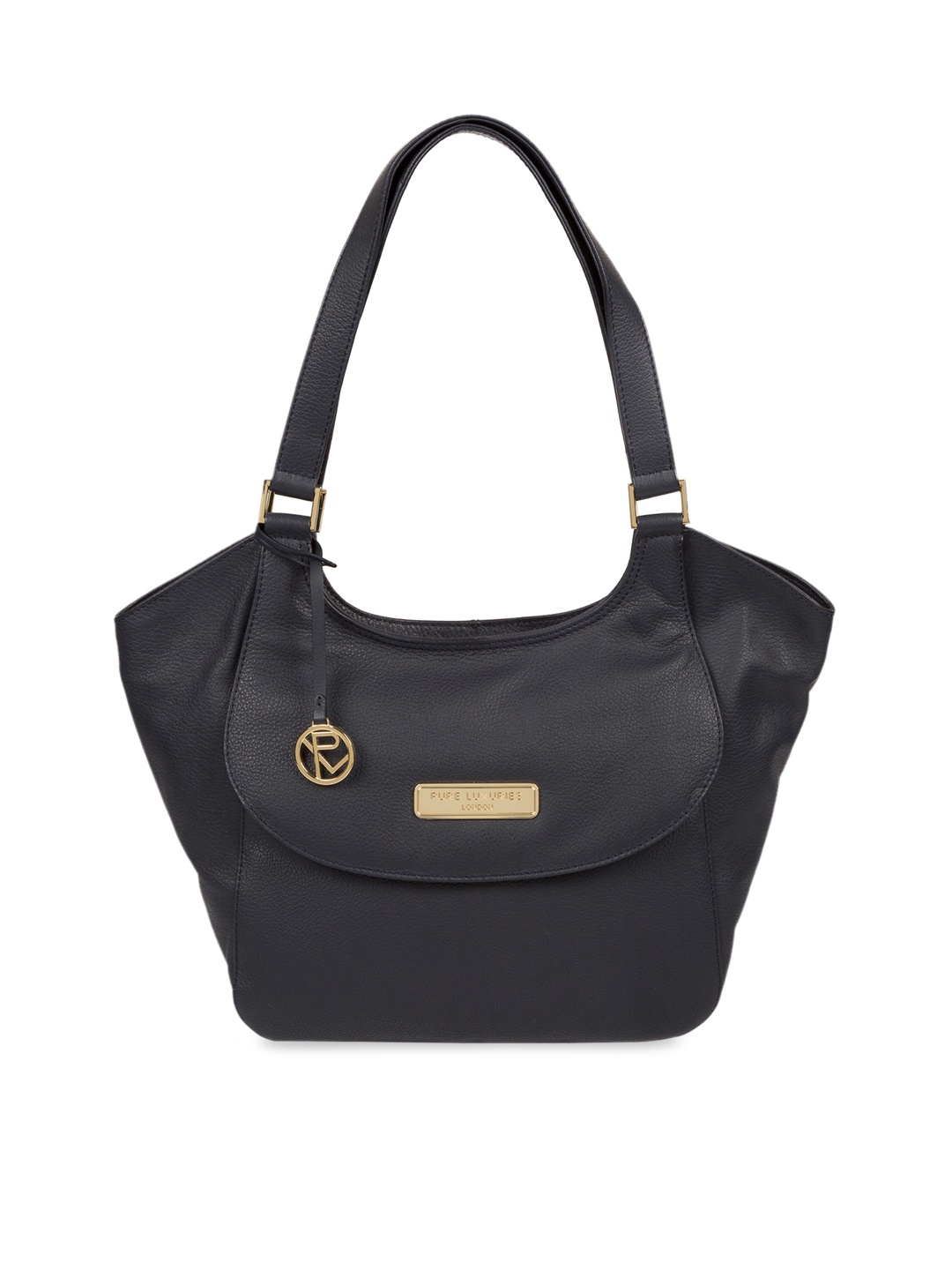 

PURE LUXURIES LONDON Women Navy Blue Solid Genuine Leather Grace Tote Bag