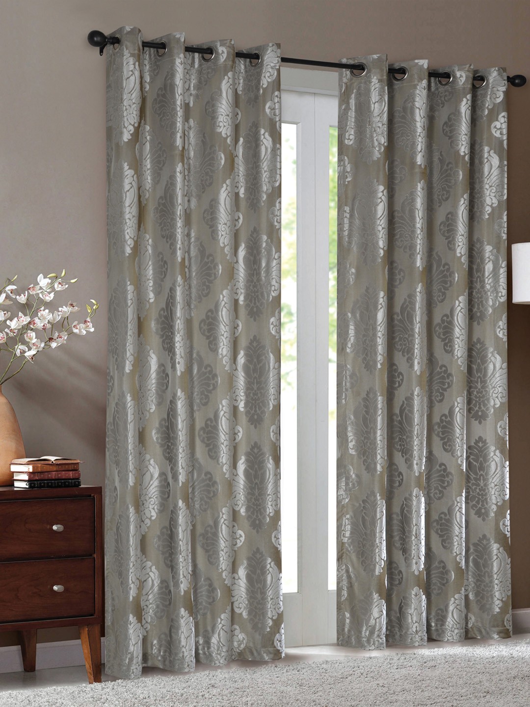 

Deco Window Grey & Beige Set of 2 Black Out Long Door Curtains