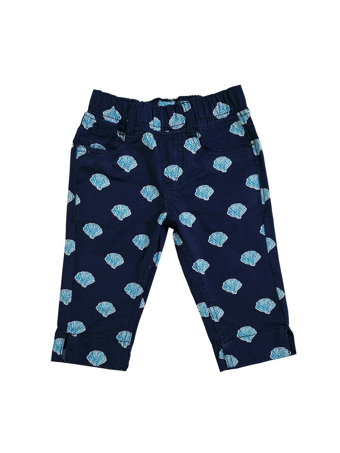 

KiddoPanti Girls Navy Blue Sea Shell Printed Slim Fit Jeggings