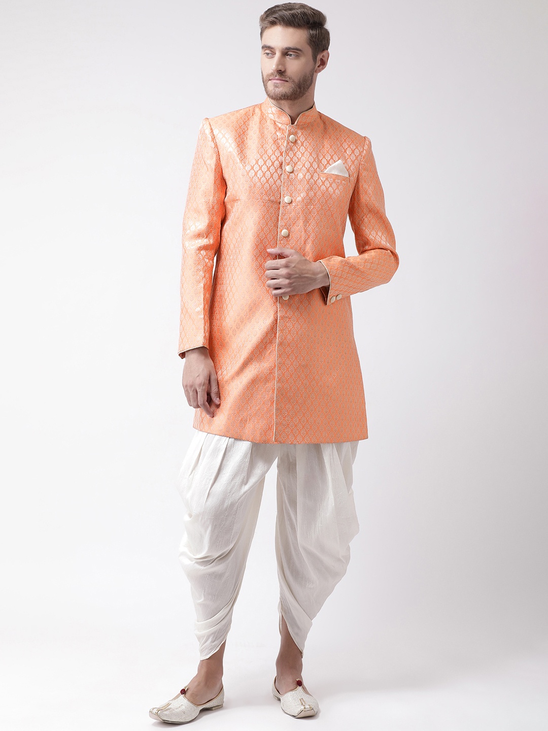 

DEYANN Men Orange & Off White Sherwani With Dhoti Pants