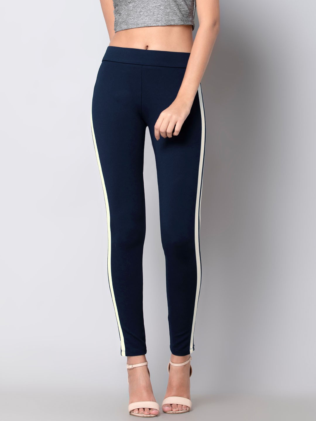 

FabAlley Women Navy Blue Solid Ankle Length Leggings