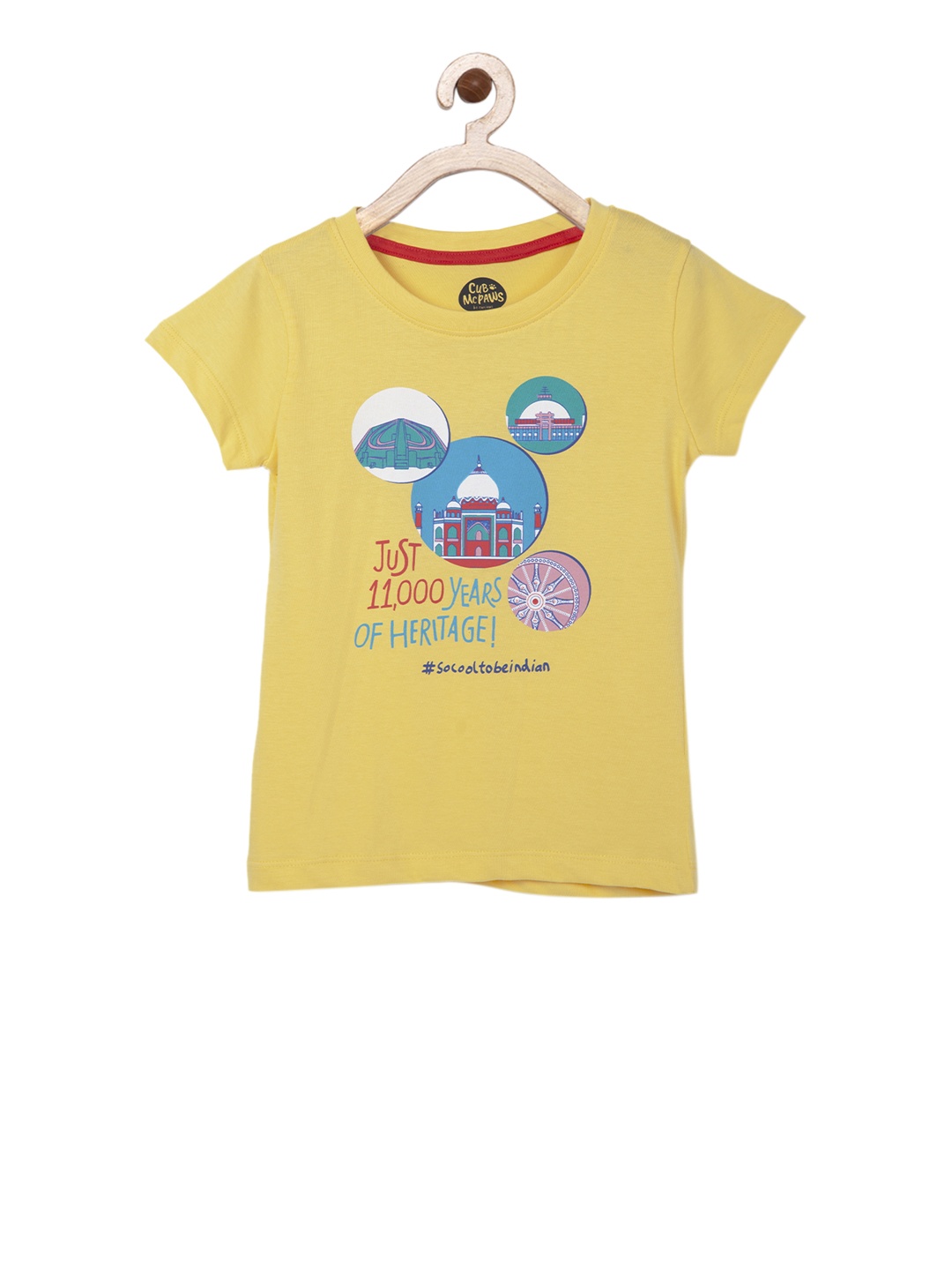 

Cub McPaws Girls Yellow Printed Round Neck T-shirt