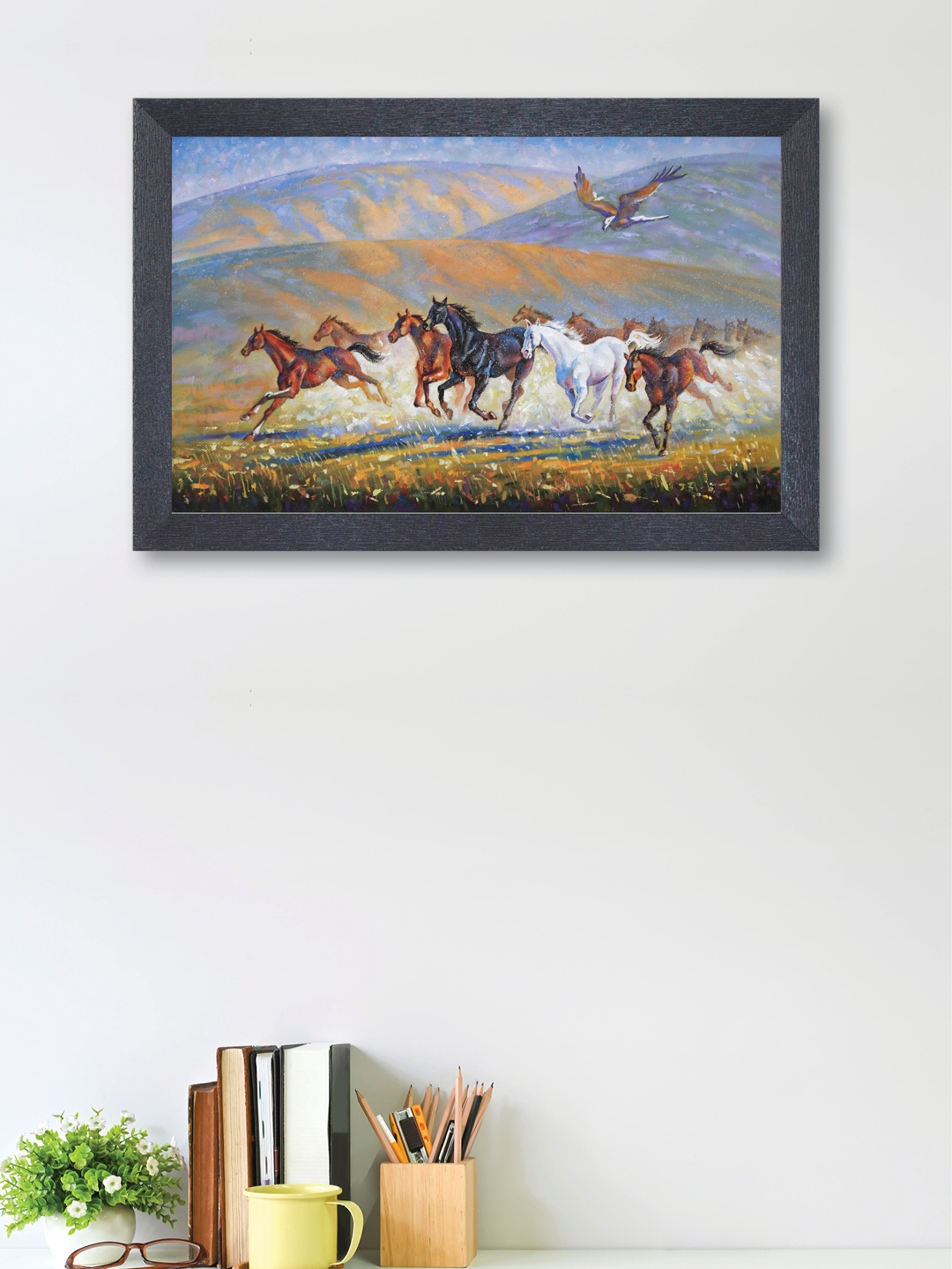 

nest ART Multicoloured Synthetic Wood Running Horses Wall Art, Multi