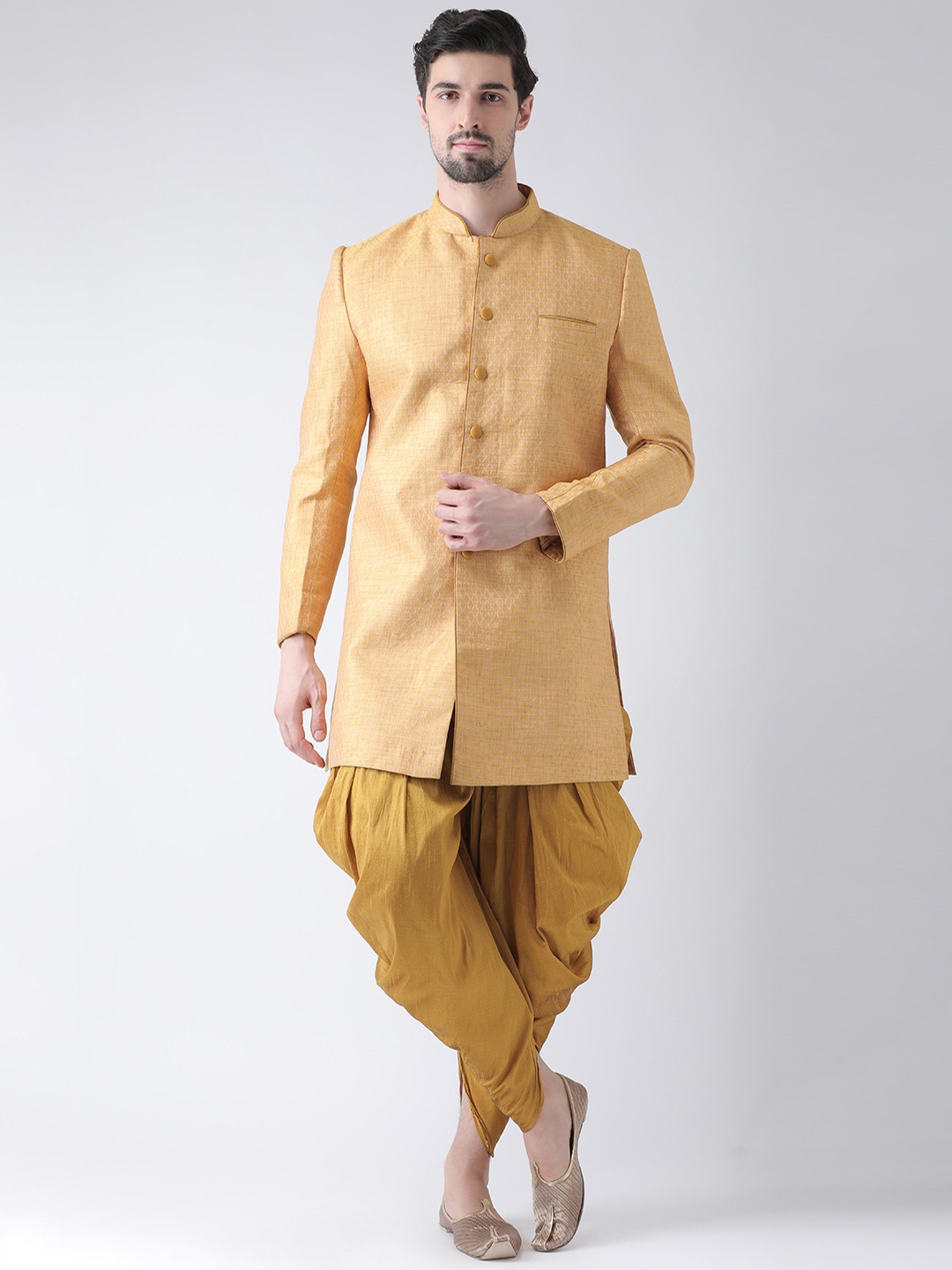 

DEYANN Men Yellow & Mustard Yellow Sherwani With Dhoti Pants