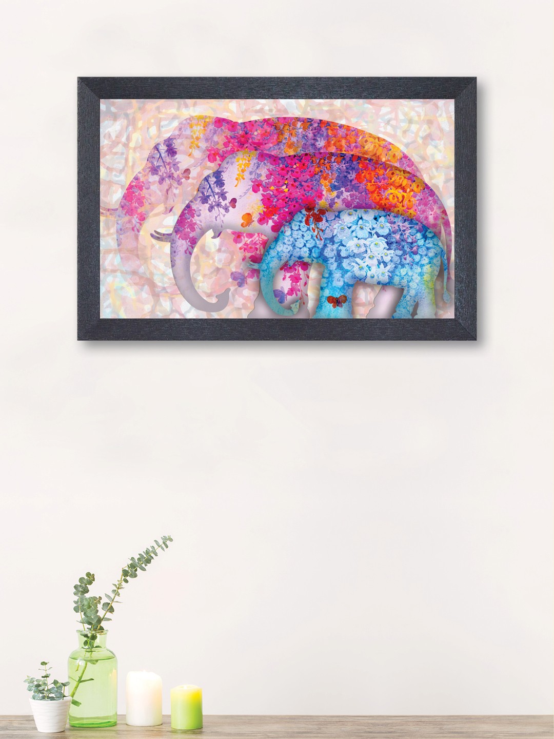 

nest ART Multicoloured Synthetic Wood Elephants Wall Art, Multi