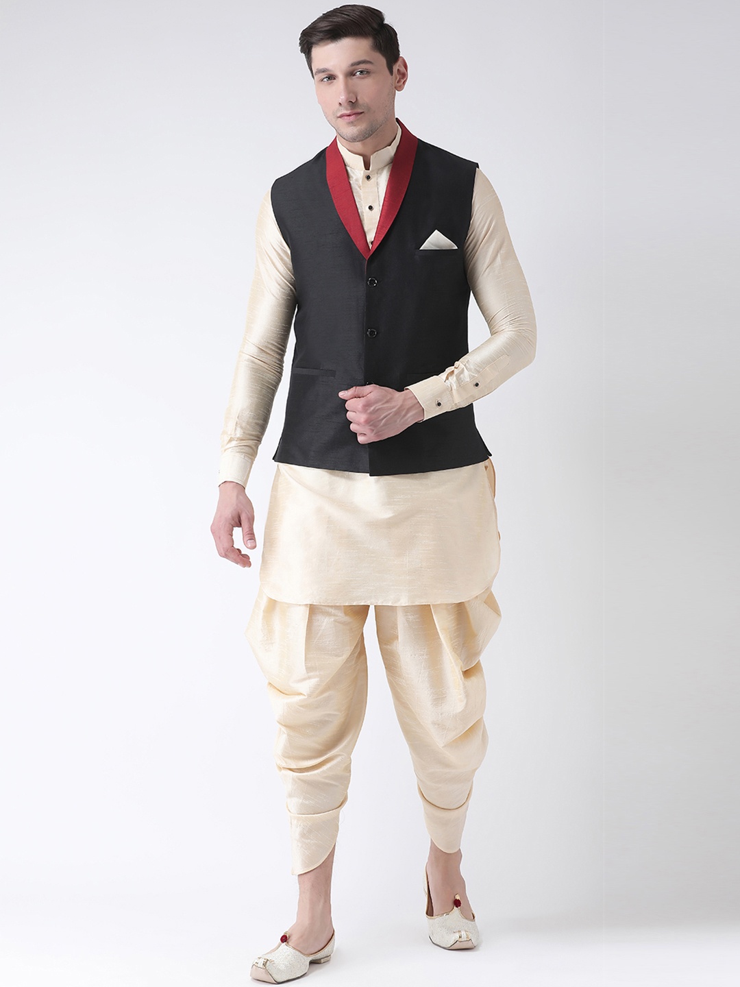 DEYANN Men Cream-Coloured Solid Kurta Set