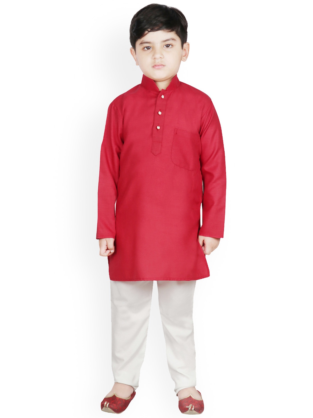 

SG YUVRAJ Boys Maroon & White Solid Kurta with Pyjamas