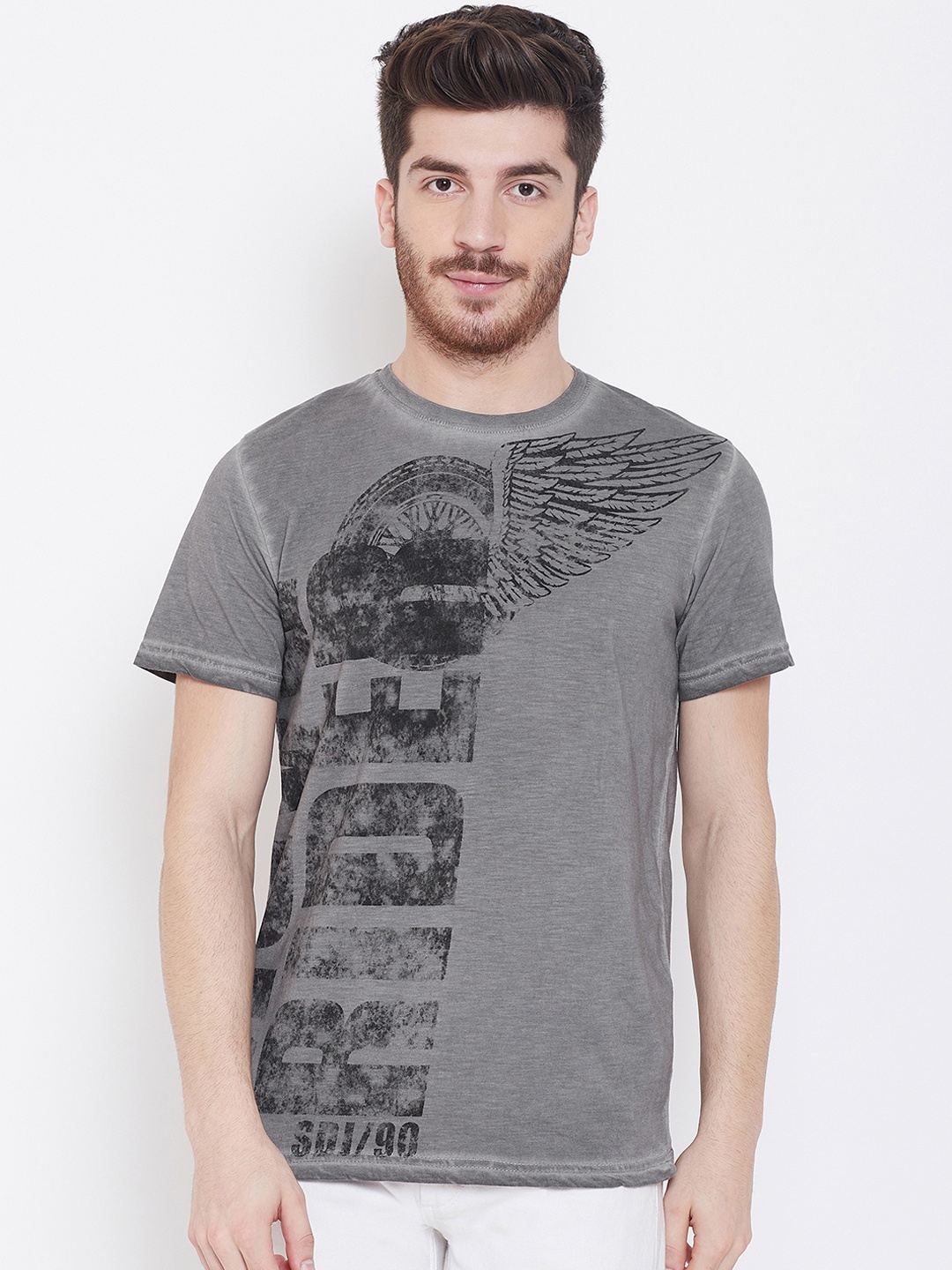 

Duke Men Grey Printed Round Neck T-shirt