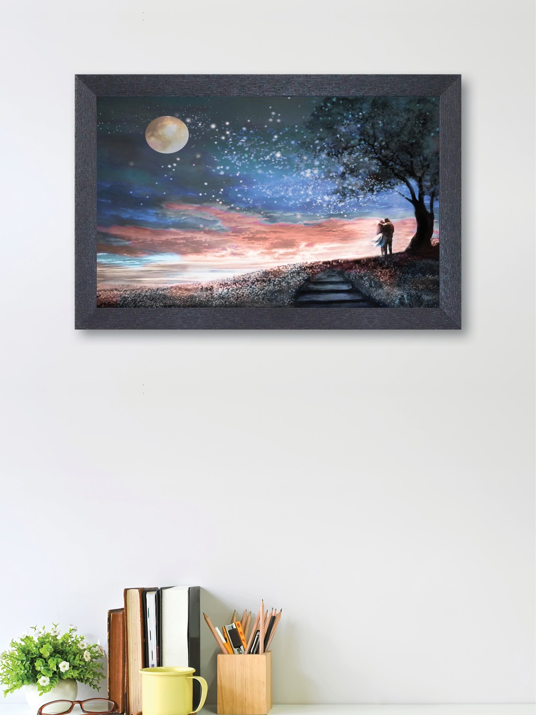 

nest ART Blue Synthetic Wood Romance Under Moonlight Wall Art