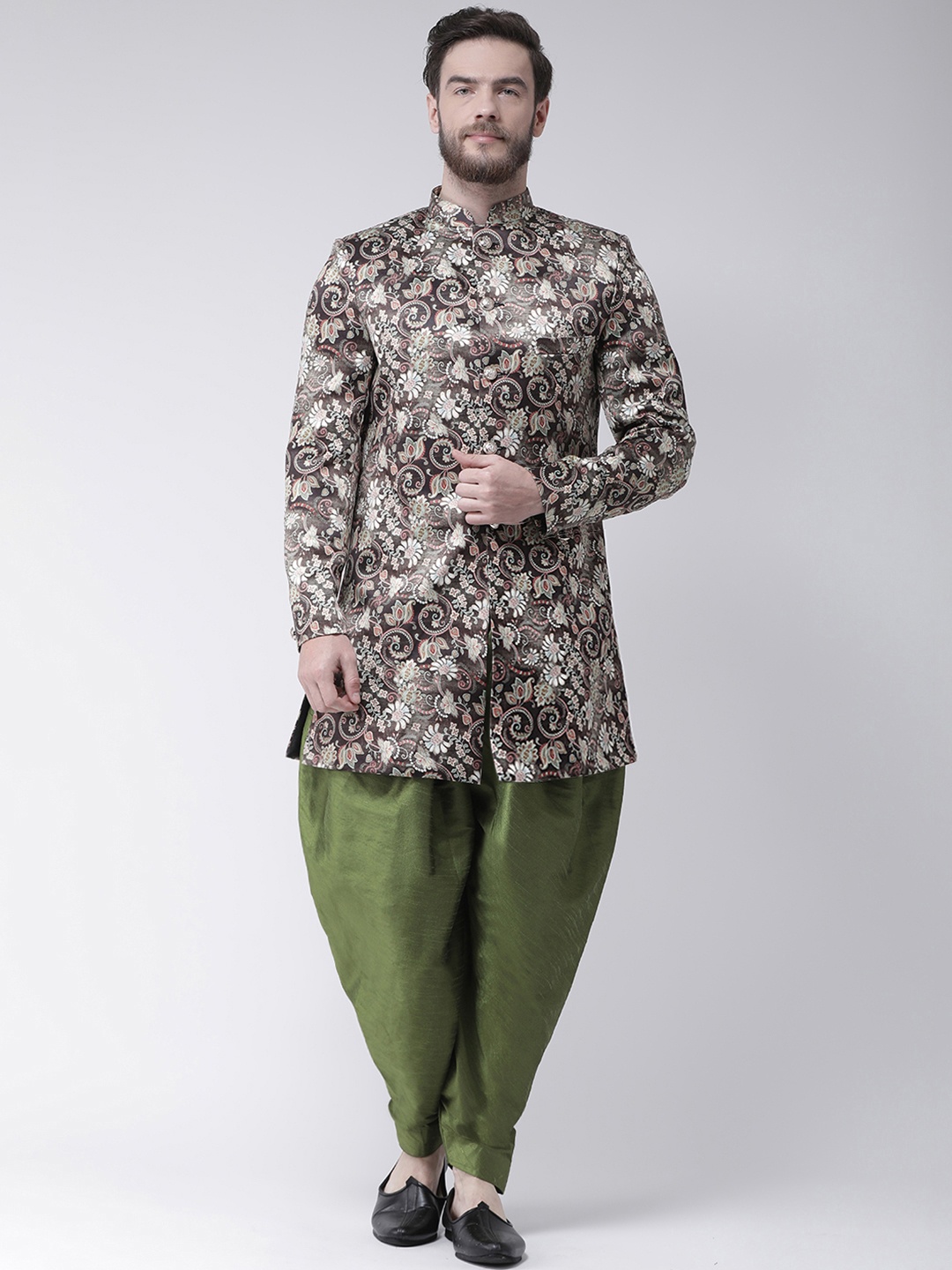 

Hangup Men Brown & Green Printed Sherwani Set