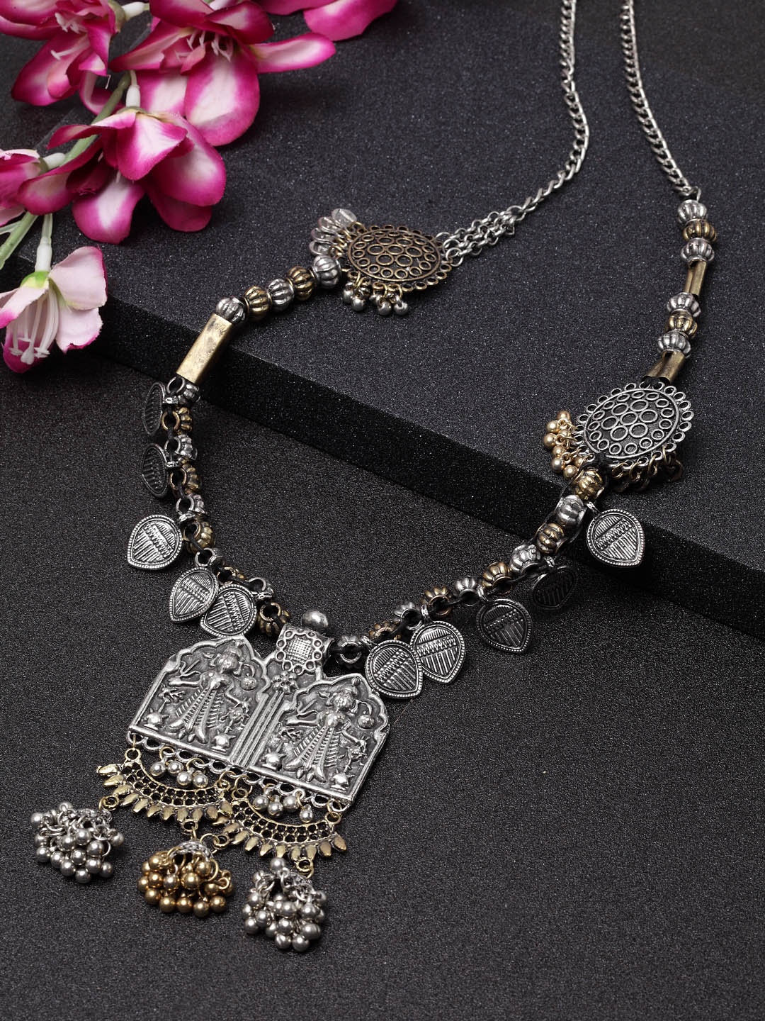 

Moedbuille Silver Toned and Gold-Plated Filigree Afghan Necklace