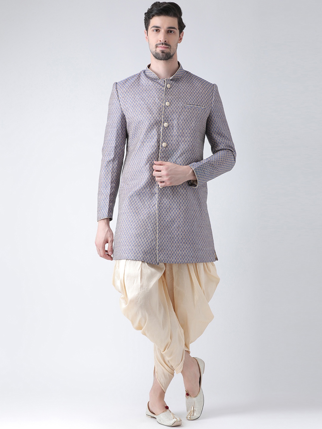 

DEYANN Men Navy Blue & Cream-Coloured Sherwani With Dhoti Pants