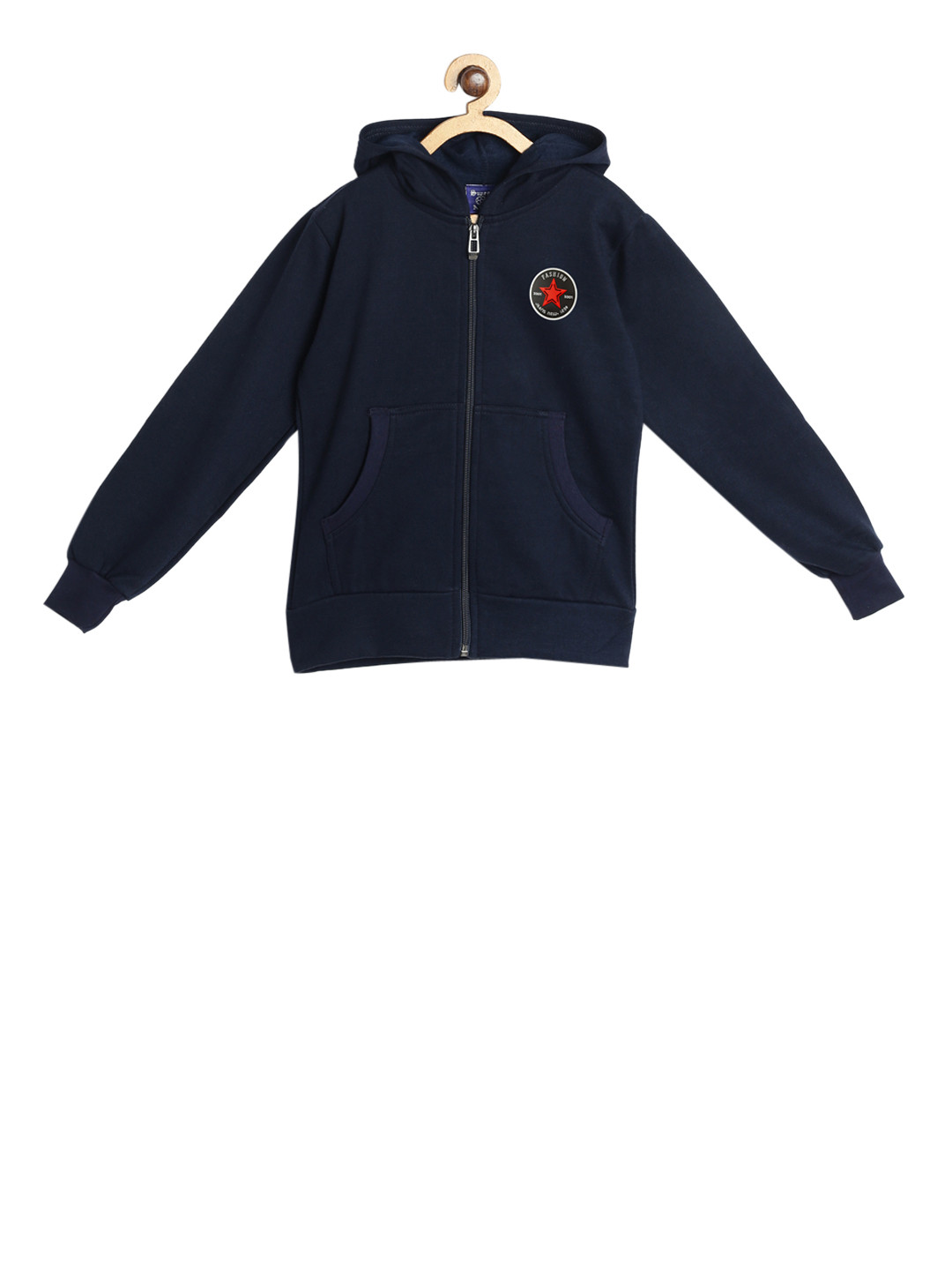 

SWEET ANGEL Girls Navy Blue Self Design Hooded Sweatshirt