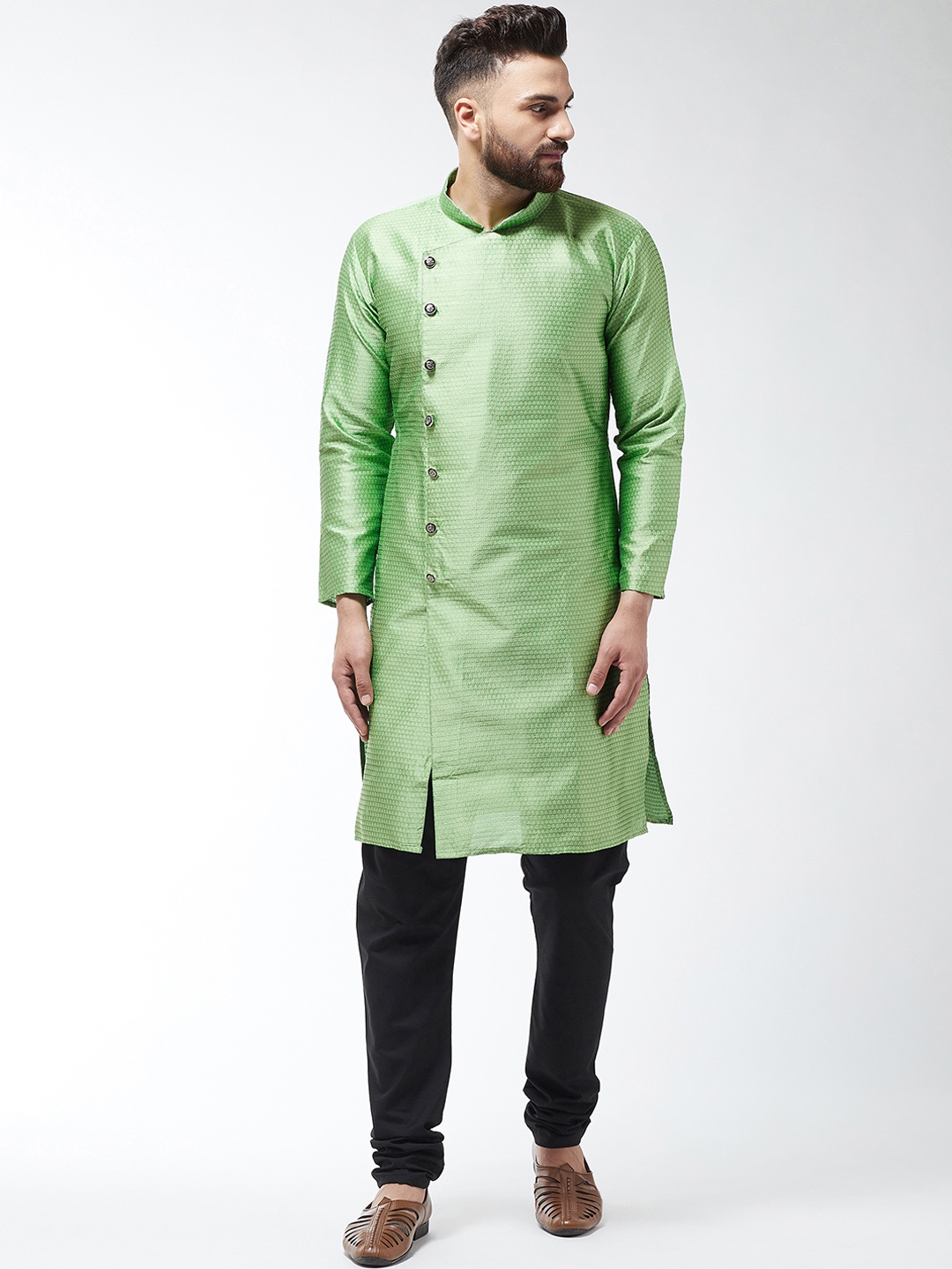 

SOJANYA Men Green & Black Self Design Kurta with Churidar
