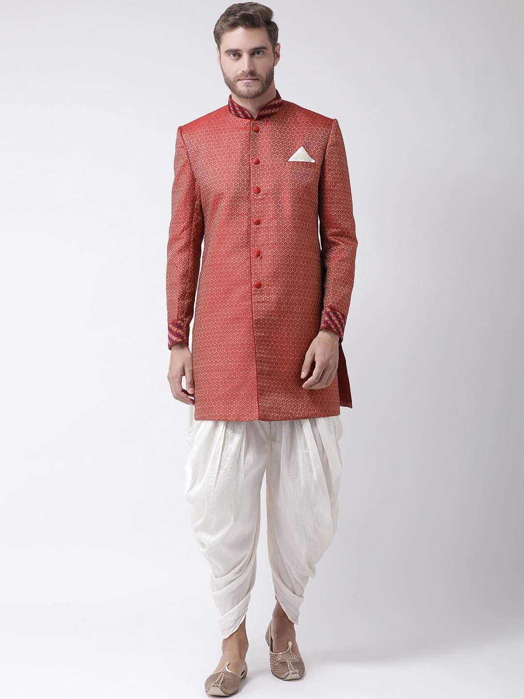

DEYANN Men Maroon & Off White Sherwani With Dhoti Pants