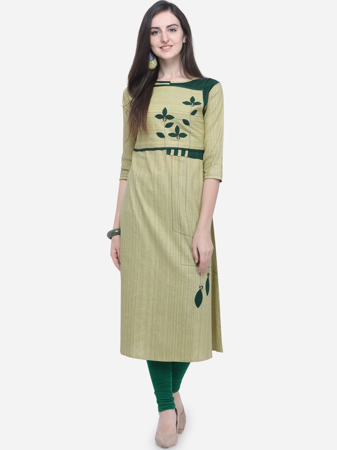 

Kvsfab Women Green Embroidered Khadi Cotton Straight Kurta