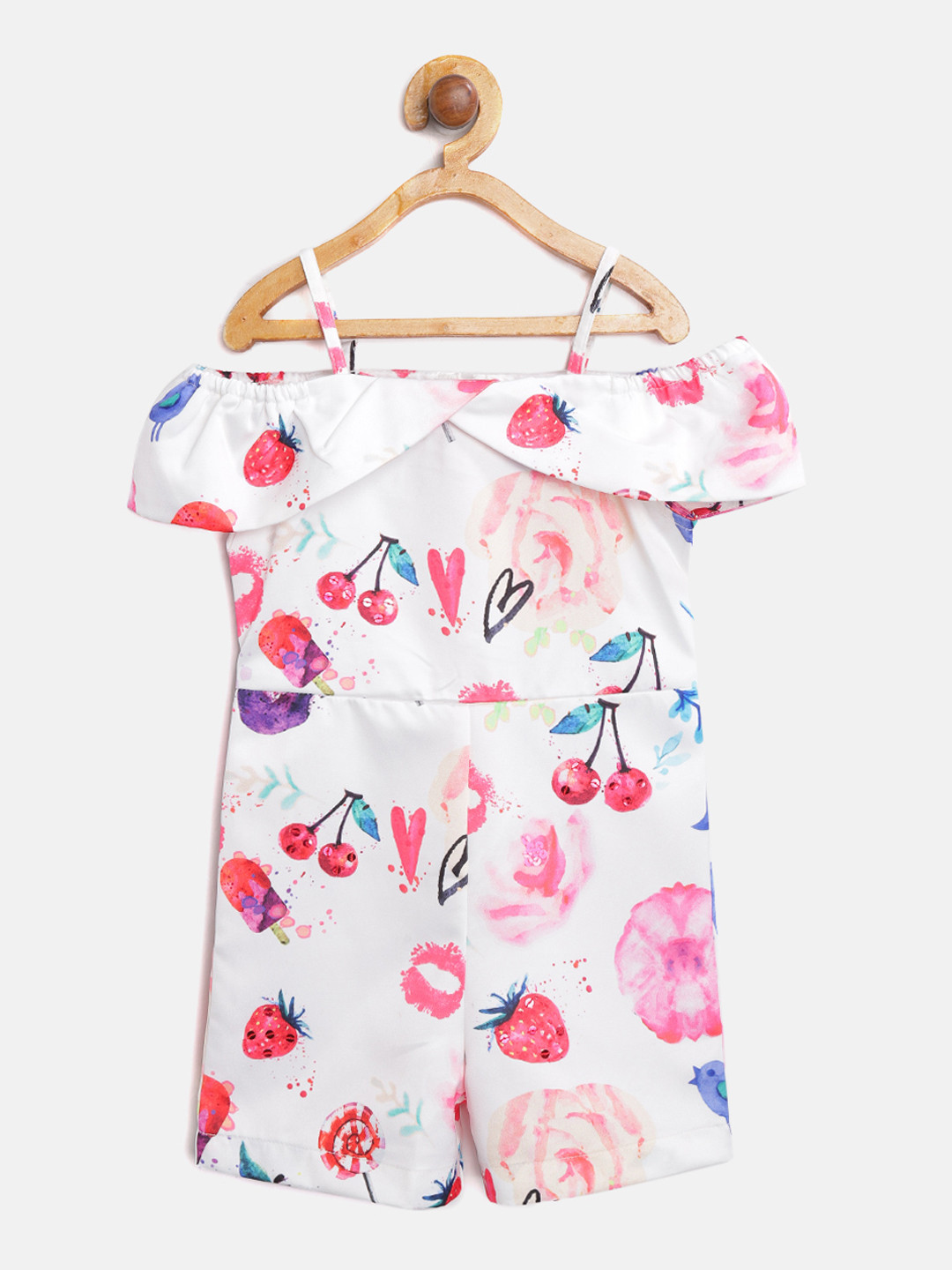 

Nauti Nati Girls White & Pink Printed Playsuit