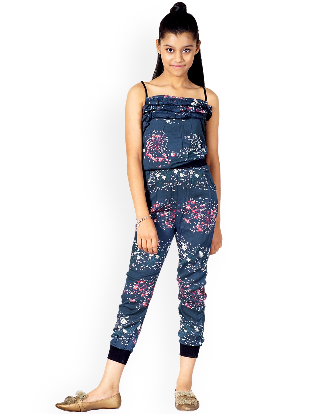 

naughty ninos Girls Teal Blue Printed Basic Jumpsuit