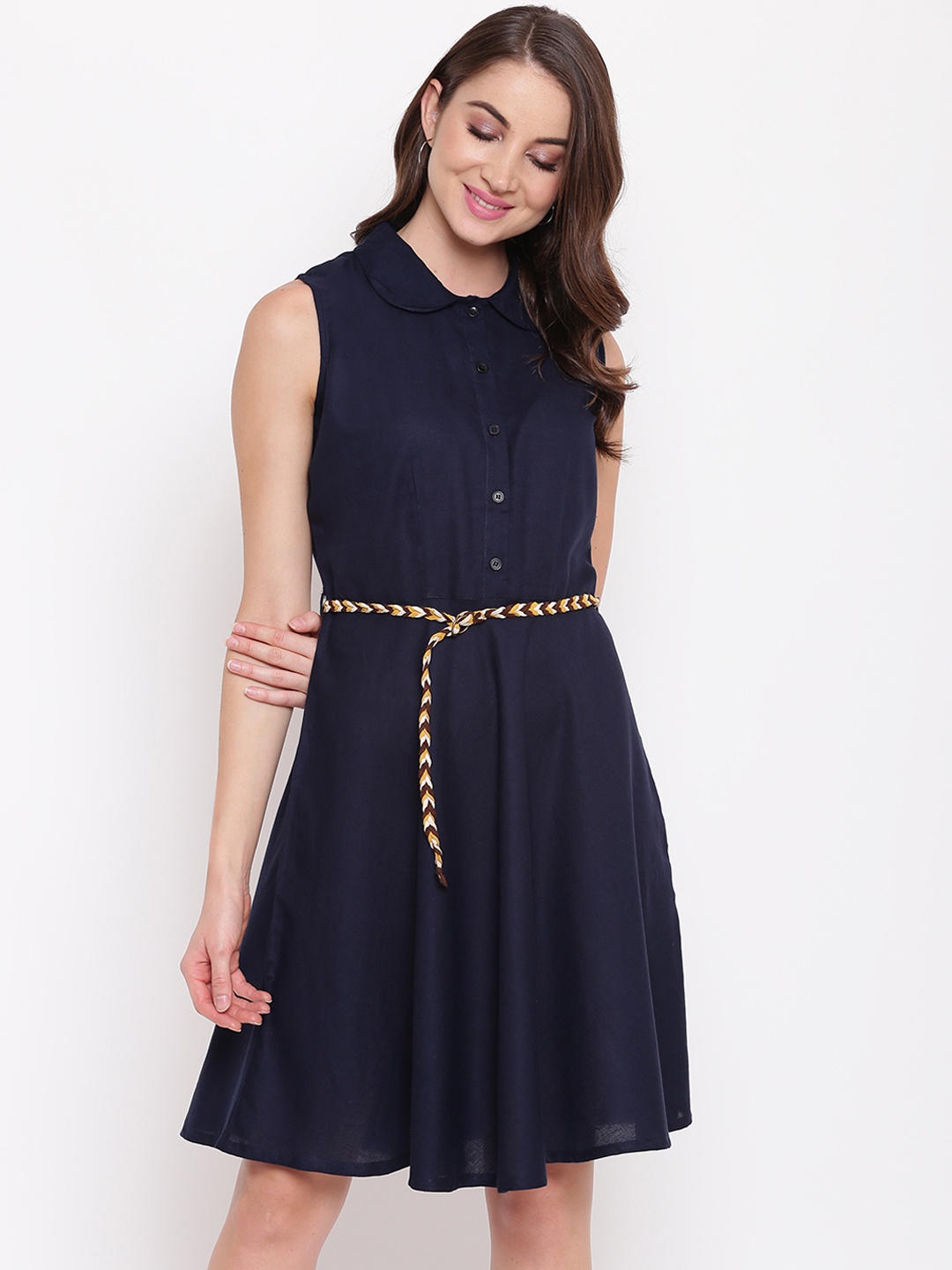 

Mayra Women Navy Blue Solid Shirt Dress
