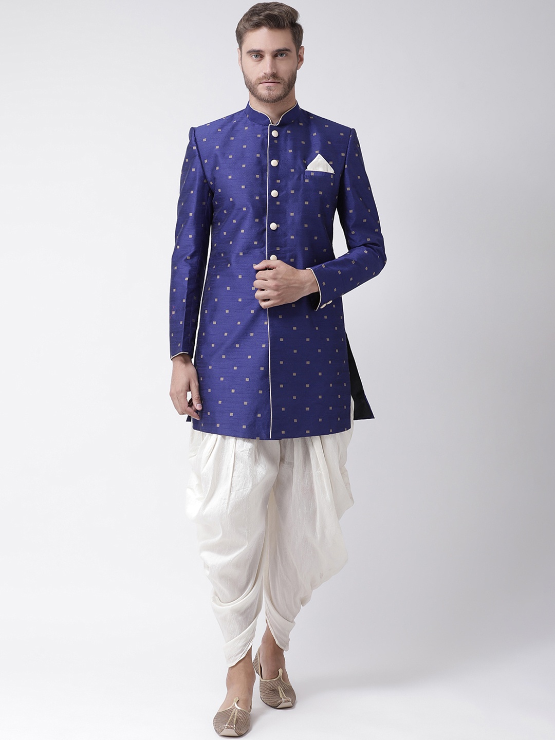 

DEYANN Men Blue & Off White Sherwani With Dhoti Pants