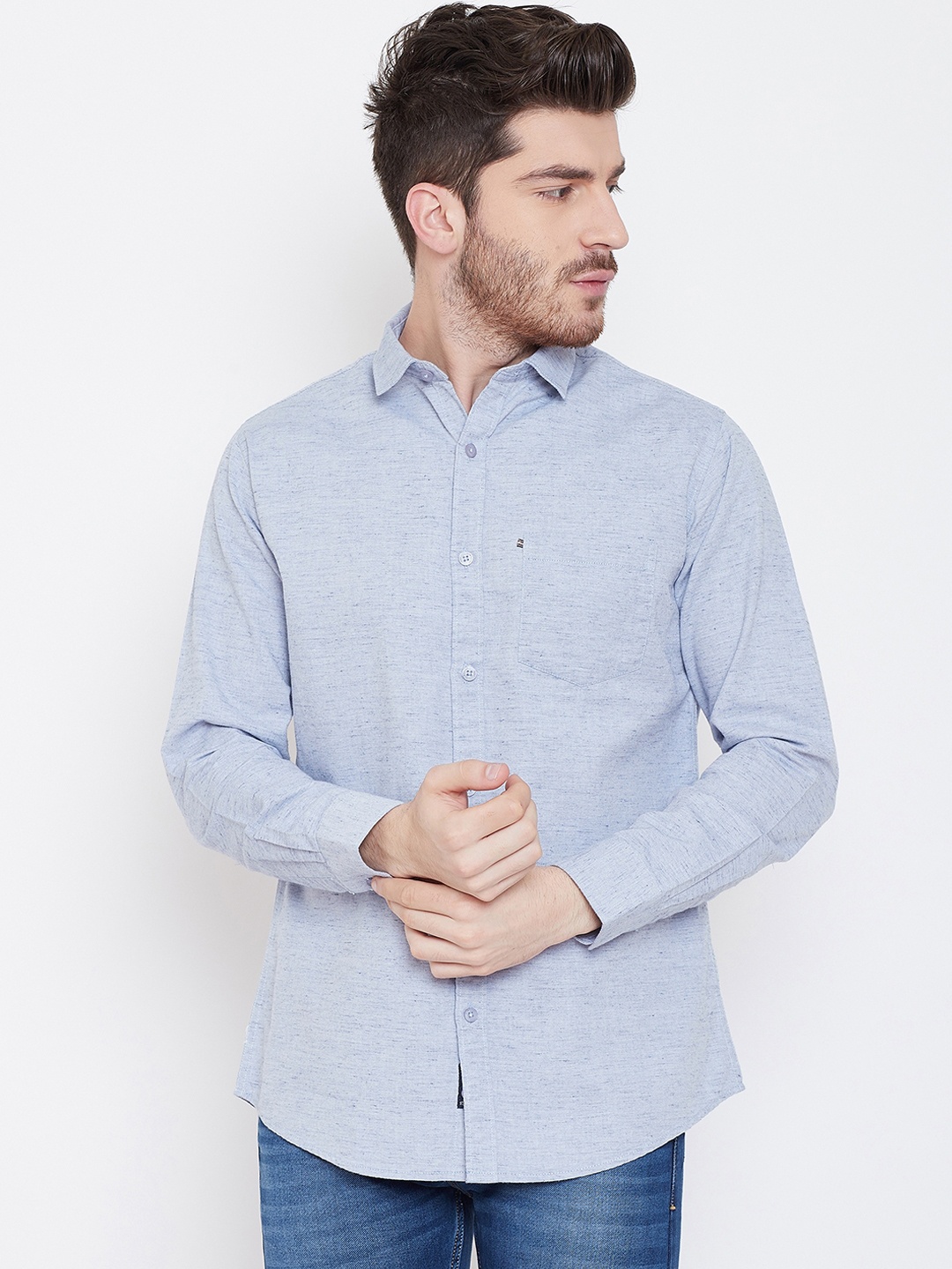 Duke Men Blue Regular Fit Solid Casual Shirt