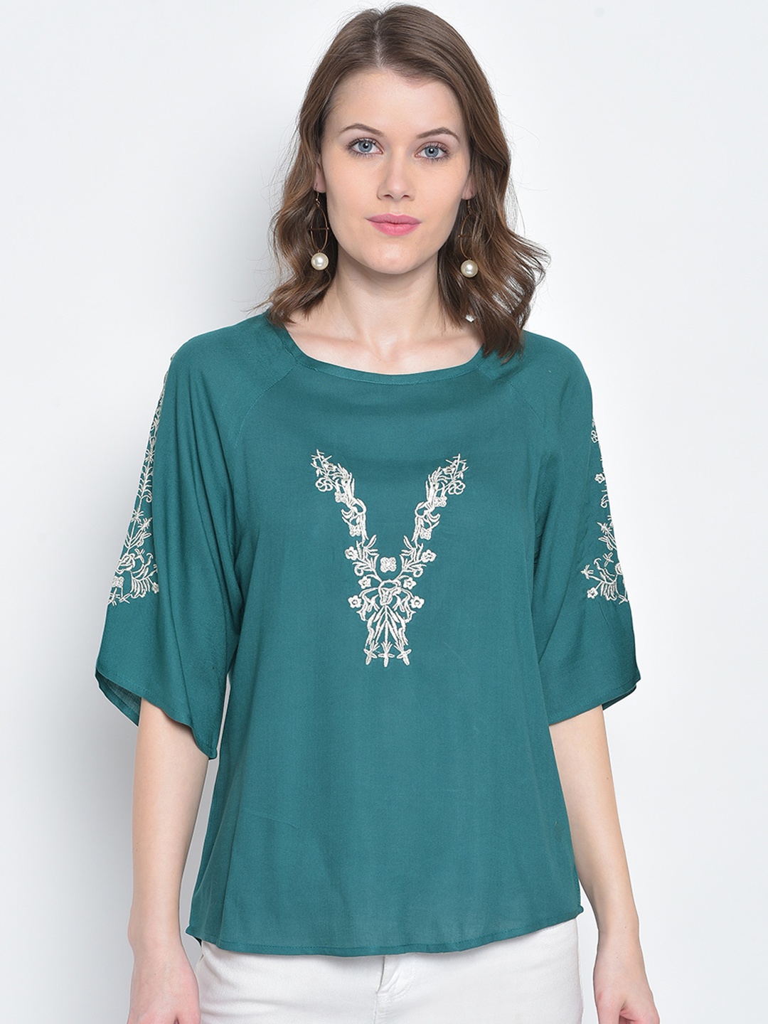 

Mayra Women Turquoise Blue Printed Top