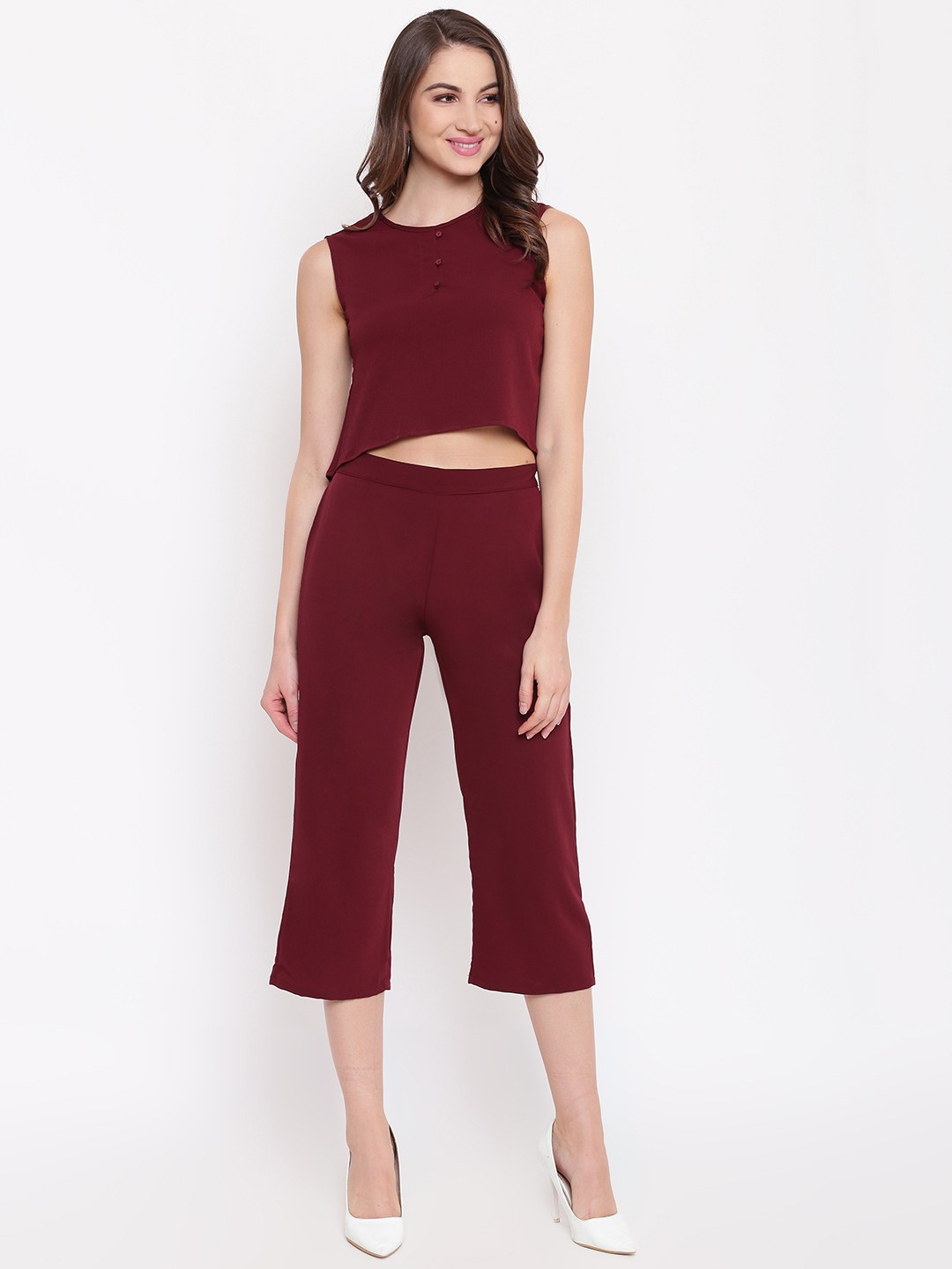 

Mayra Women Maroon Solid Top with Capris