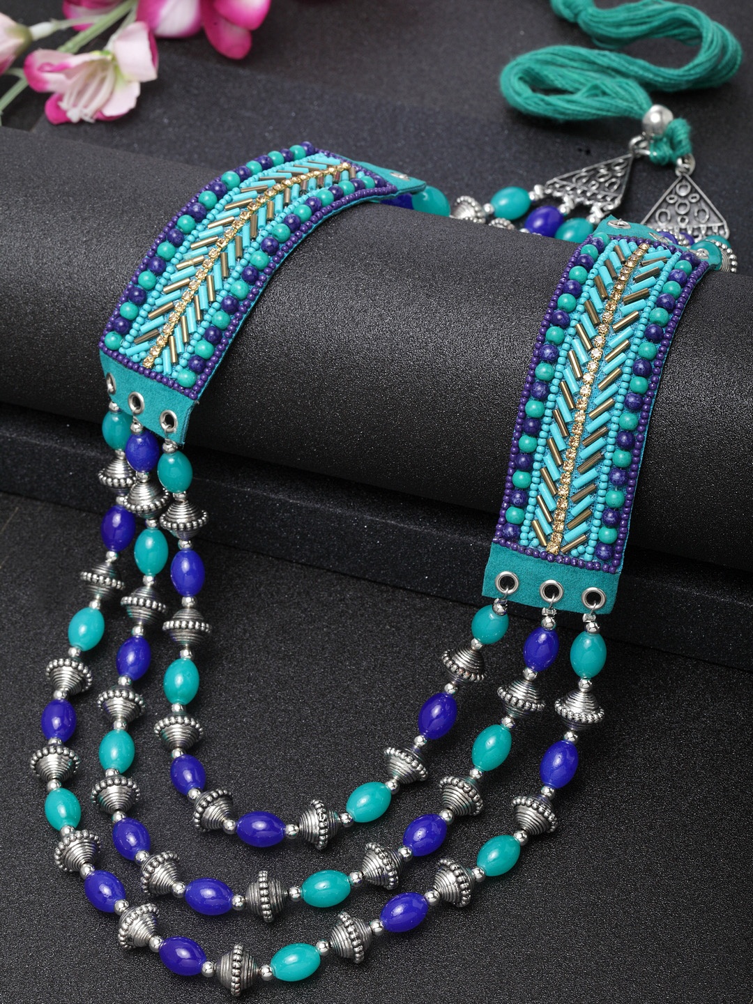 

Moedbuille Silver-Plated & Sea Green Handcrafted Necklace