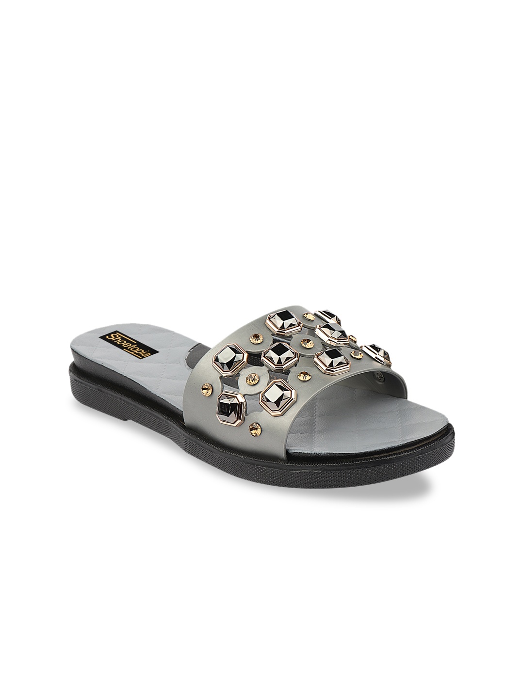 

Shoetopia Women Grey Embellished Open Toe Flats